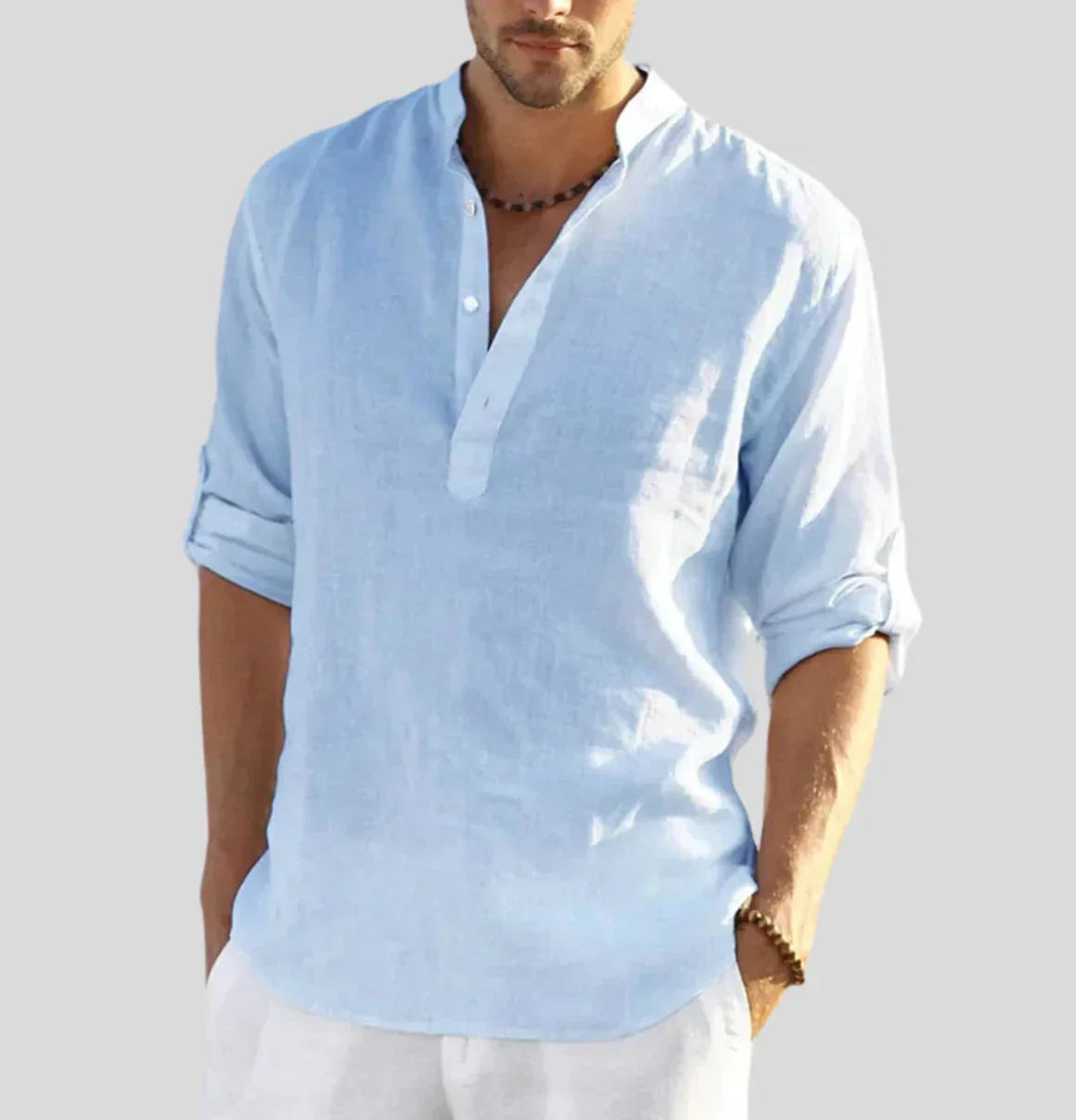 Linen Shirt for Men | Long Sleeves, Straight Collar | Breathable Summer Shirt