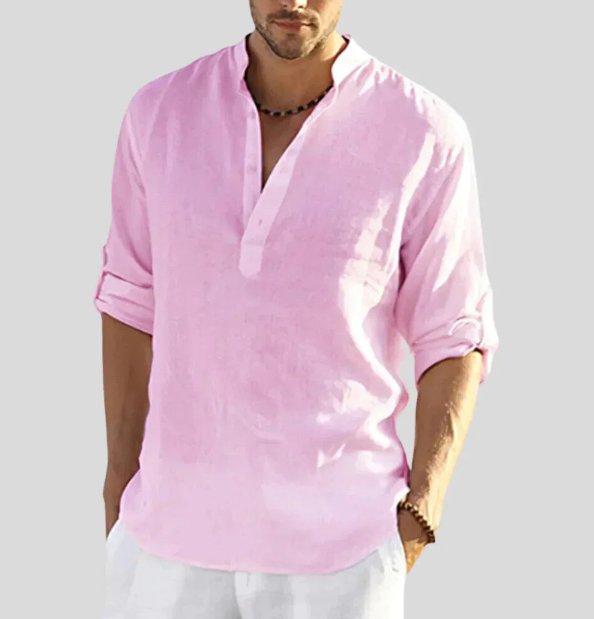 Linen Shirt for Men | Long Sleeves, Straight Collar | Breathable Summer Shirt
