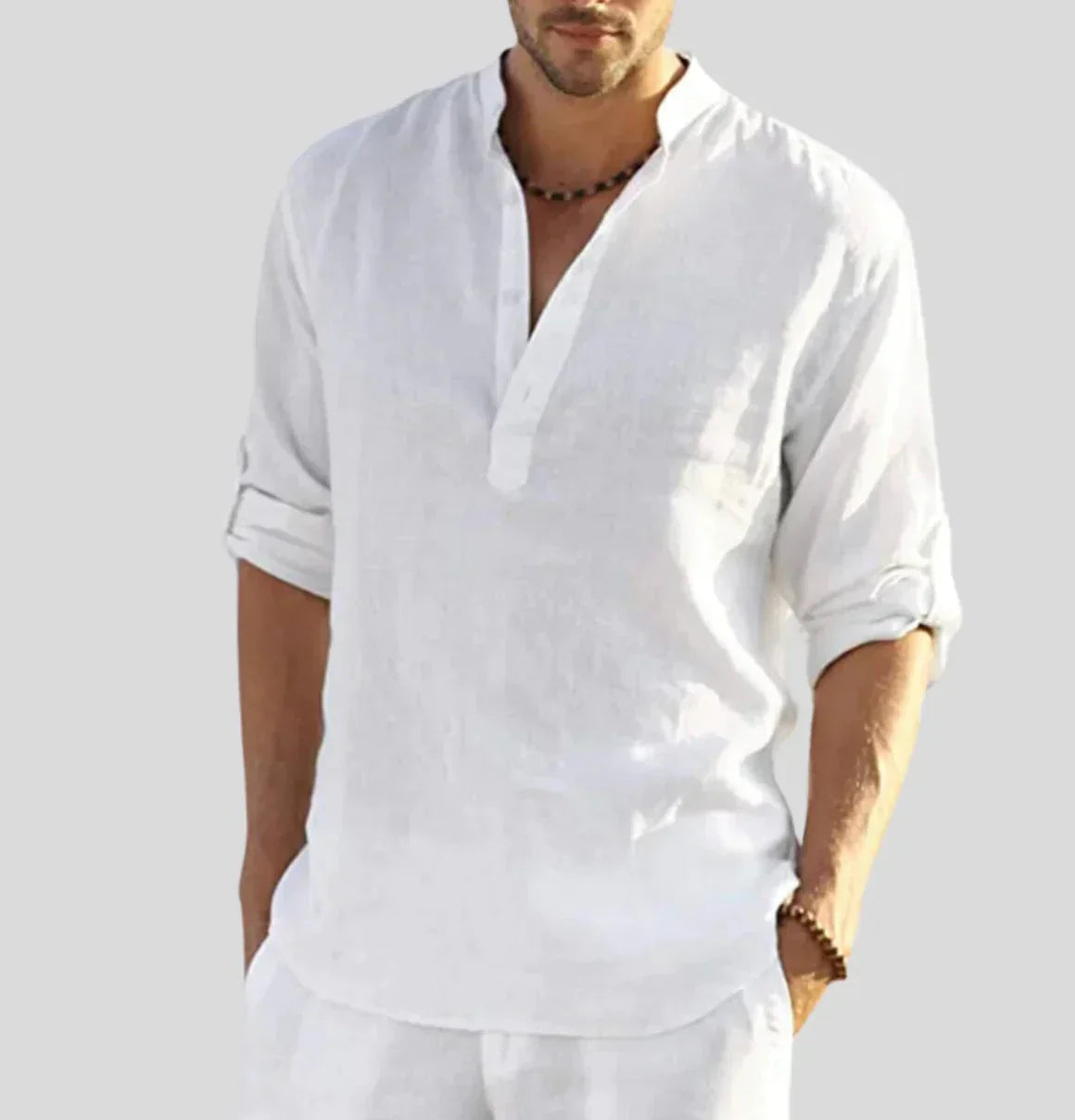 Linen Shirt for Men | Long Sleeves, Straight Collar | Breathable Summer Shirt