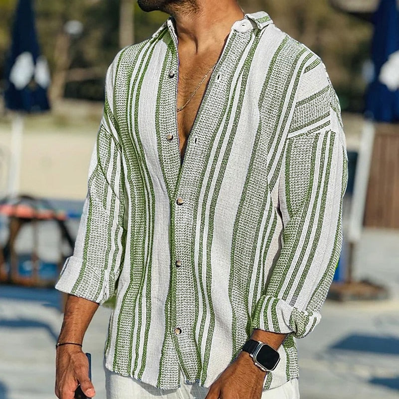 Casual Shirt | Striped, Long Sleeves | Linen Look, Summer | Buttoned Shirt for Men