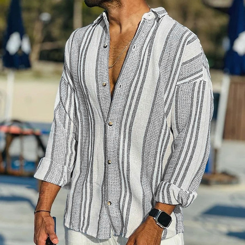 Casual Shirt | Striped, Long Sleeves | Linen Look, Summer | Buttoned Shirt for Men