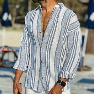 Striped shirt for men | Linen blend, long sleeves | Lightweight button-up shirt