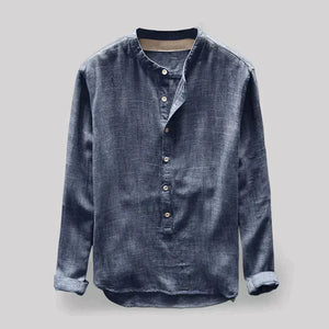 Men's Linen Tunic | Standing Collar, Half-Length | Elegant and Casual Shirt