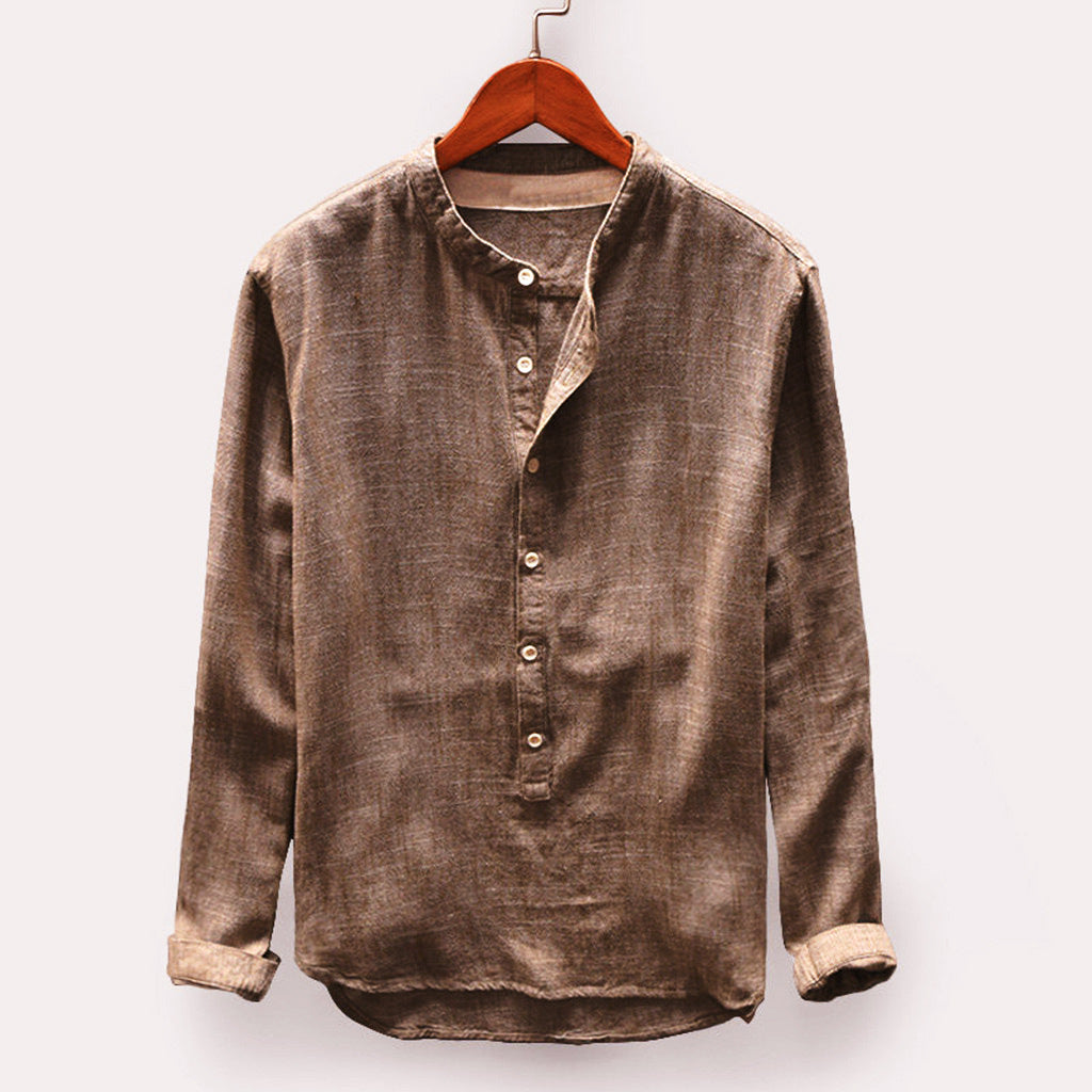 Men's Linen Tunic | Standing Collar, Half-Length | Elegant and Casual Shirt