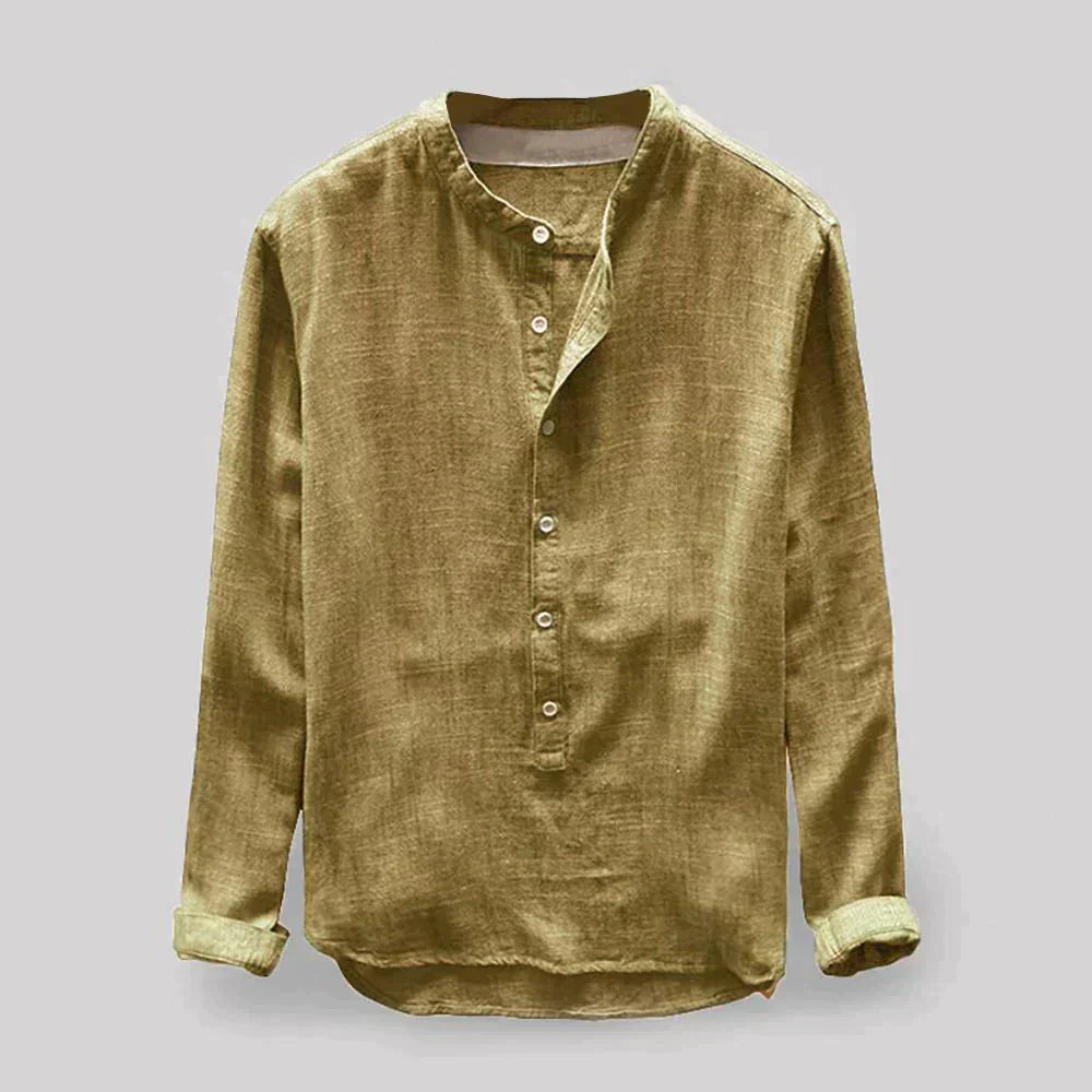 Men's Linen Tunic | Standing Collar, Half-Length | Elegant and Casual Shirt