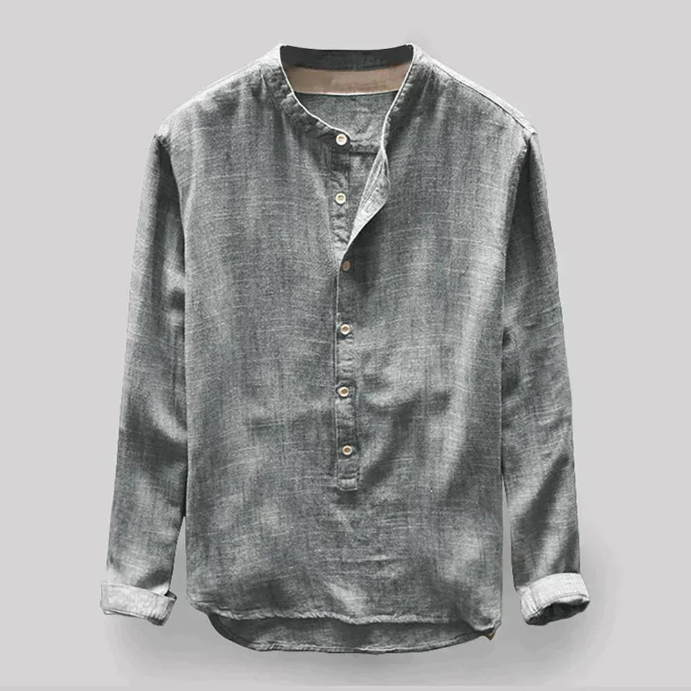 Men's Linen Tunic | Standing Collar, Half-Length | Elegant and Casual Shirt