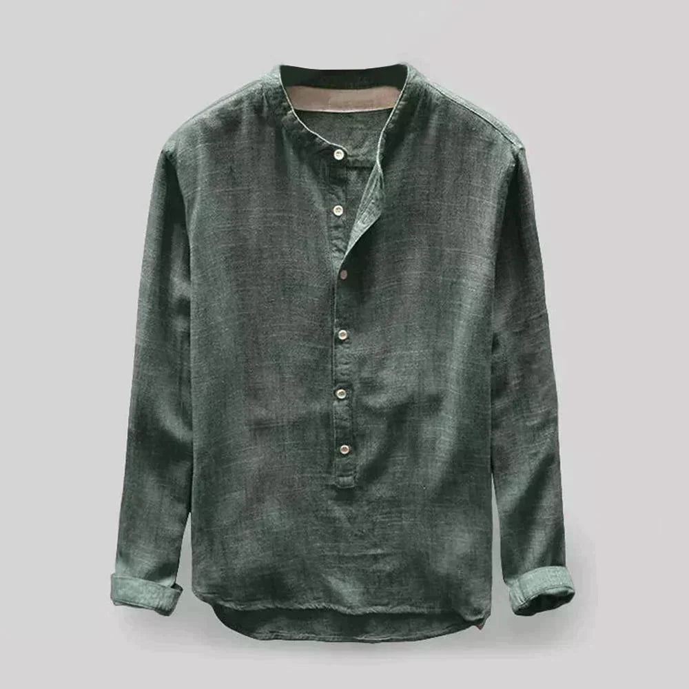 Men's Linen Tunic | Standing Collar, Half-Length | Elegant and Casual Shirt