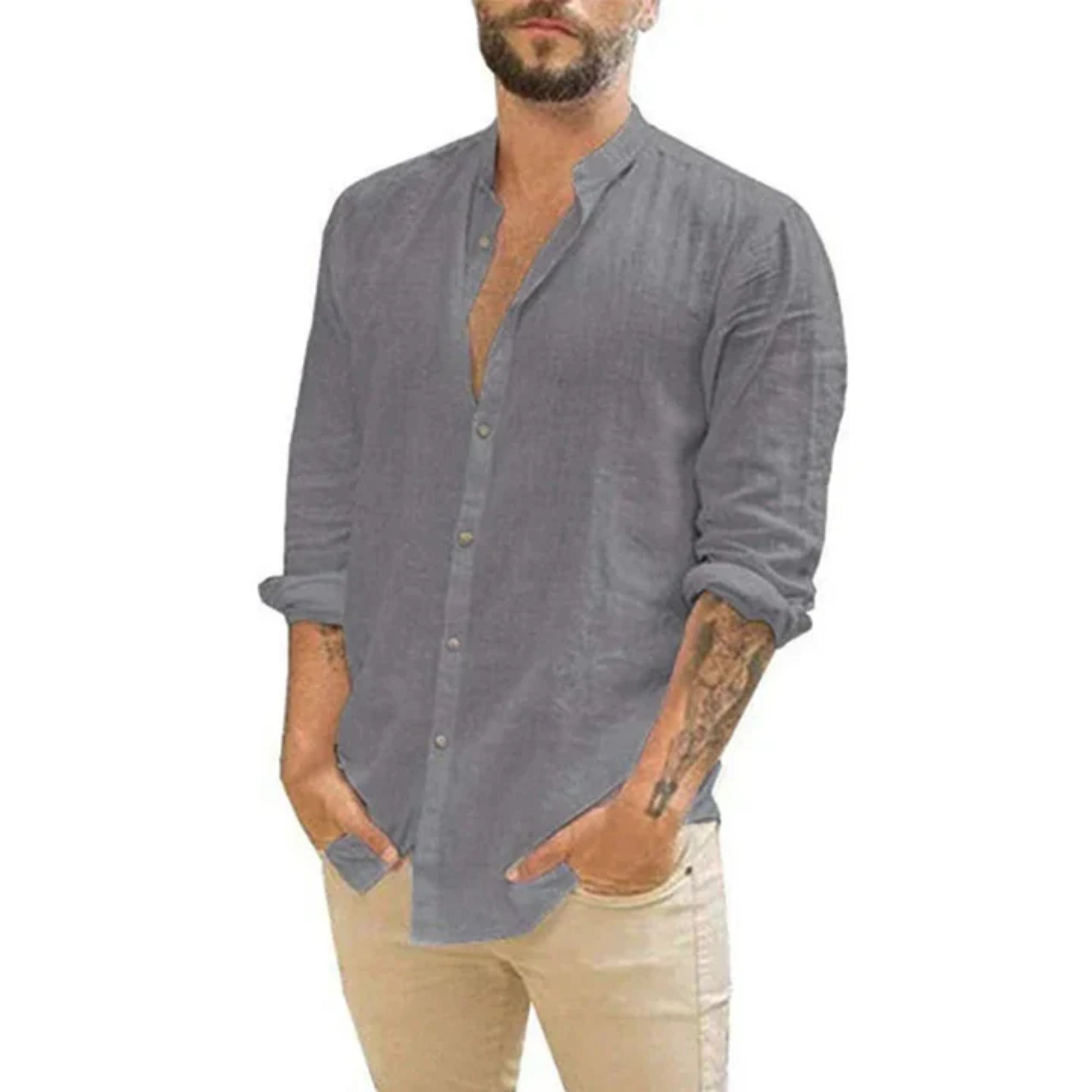 Men's Classic Collar Shirt | Linen Blend, Buttoned | Light Casual Shirt
