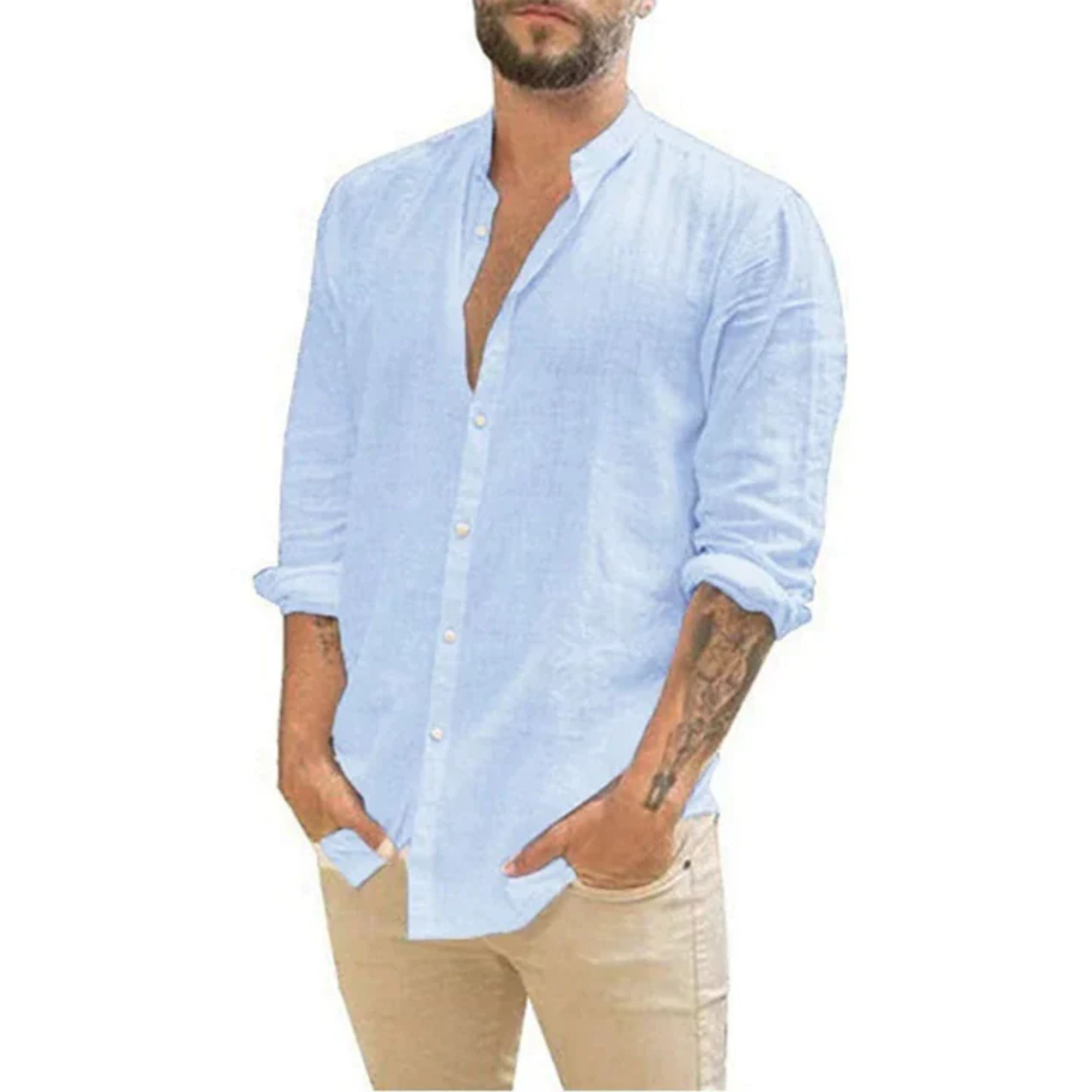 Men's Classic Collar Shirt | Linen Blend, Buttoned | Light Casual Shirt