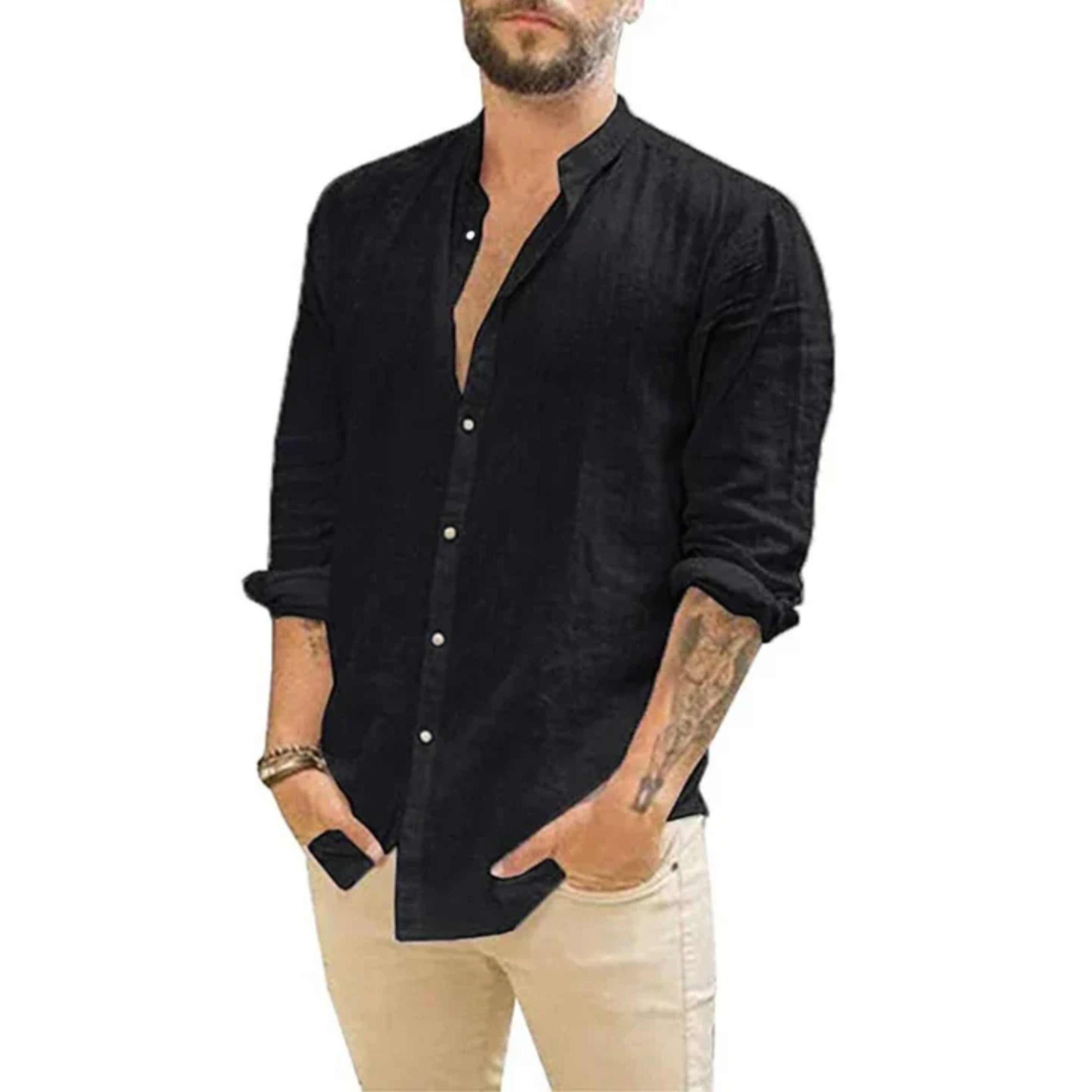 Men's Classic Collar Shirt | Linen Blend, Buttoned | Light Casual Shirt