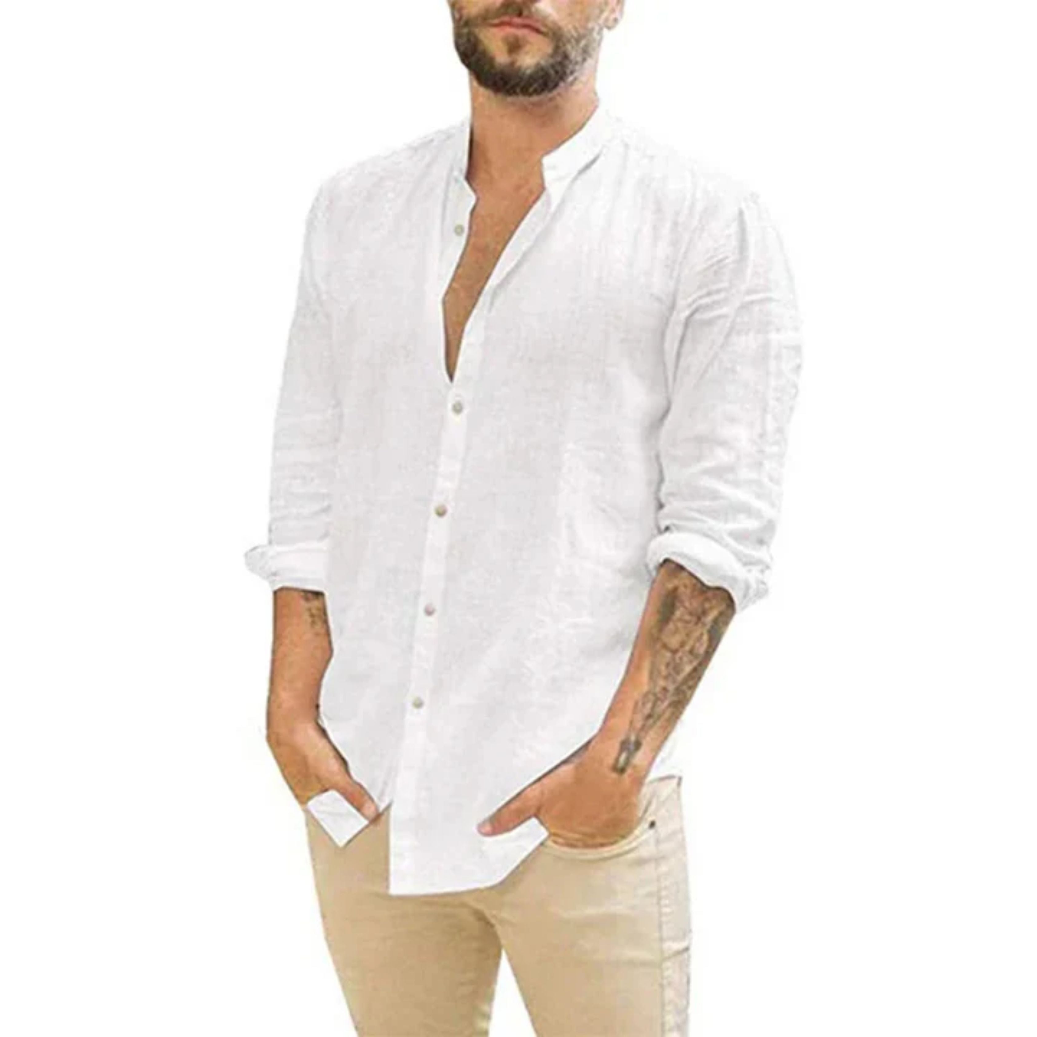 Men's Classic Collar Shirt | Linen Blend, Buttoned | Light Casual Shirt