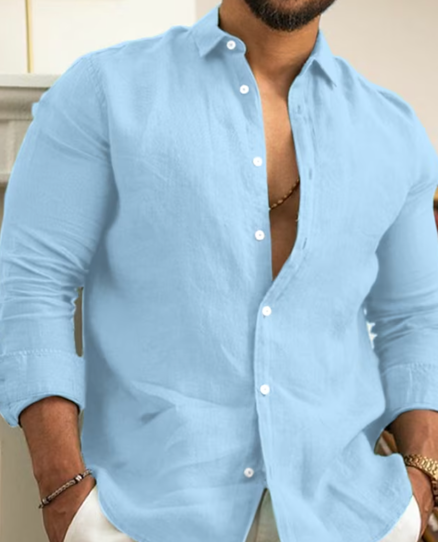Collar Shirt for Men | Linen Blend, Button-Up | Lightweight, Breathable