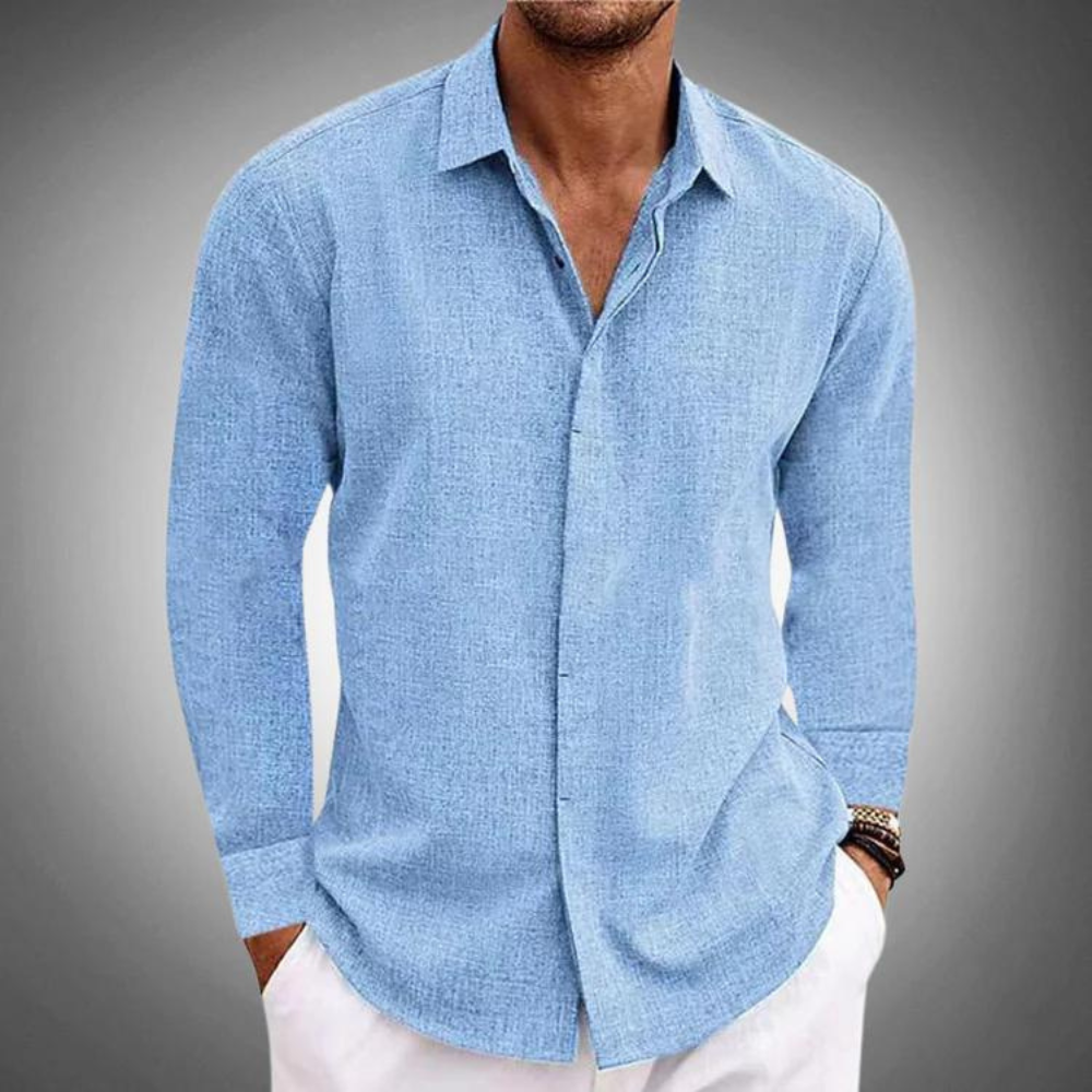 Men's Shirt | Classic, Long Sleeves | Linen Look, Business Casual | Button Closure
