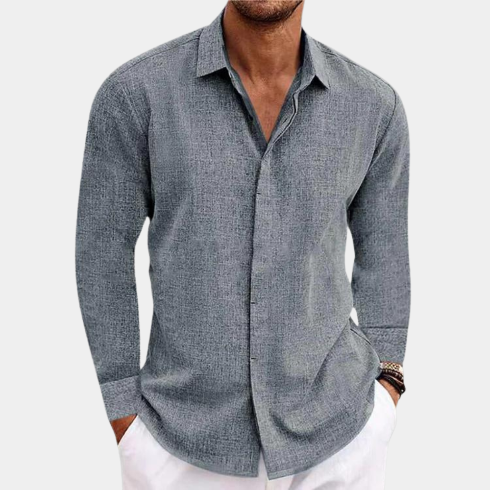 Men's Shirt | Classic, Long Sleeves | Linen Look, Business Casual | Button Closure
