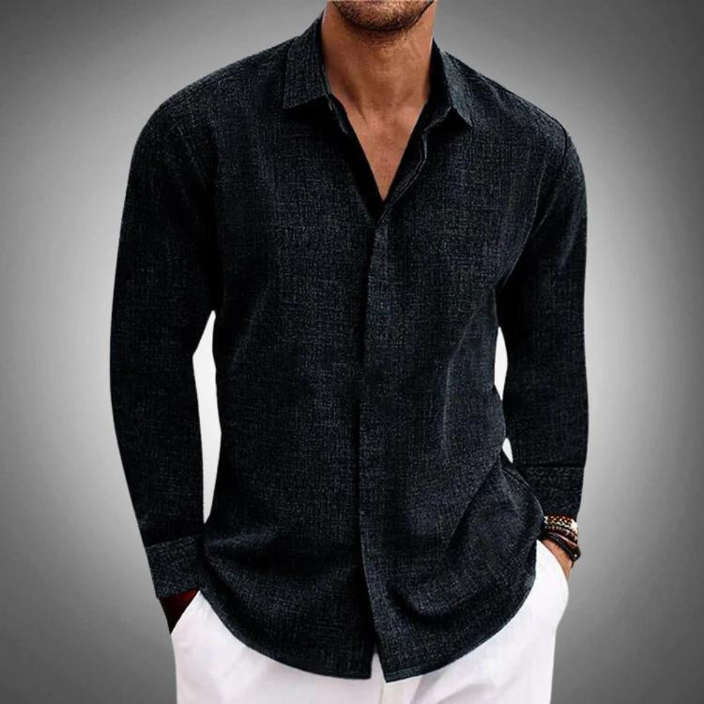 Men's Shirt | Classic, Long Sleeves | Linen Look, Business Casual | Button Closure