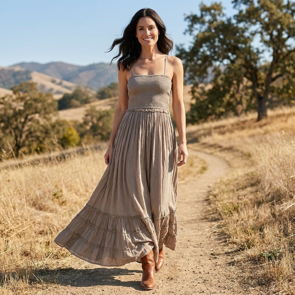 Maxi Dress | Open Back, Smocked | Summer Bohemian Style