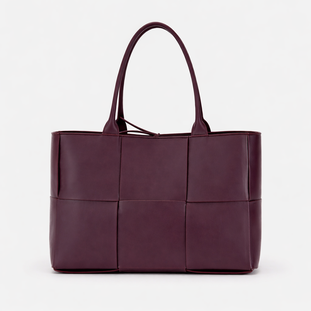 Woven Tote Bag | Vegan Leather, Structured | Purple, Black, Olive