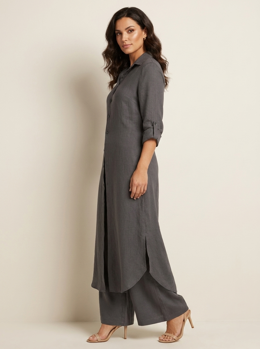 Women's Linen Set | Long Blouse, Wide Pants | Breathable