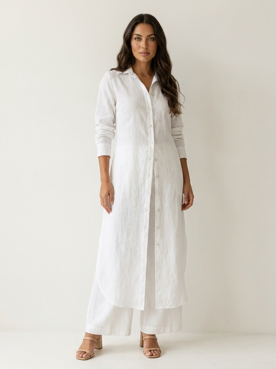 Women's Linen Set | Long Blouse, Wide Pants | Breathable
