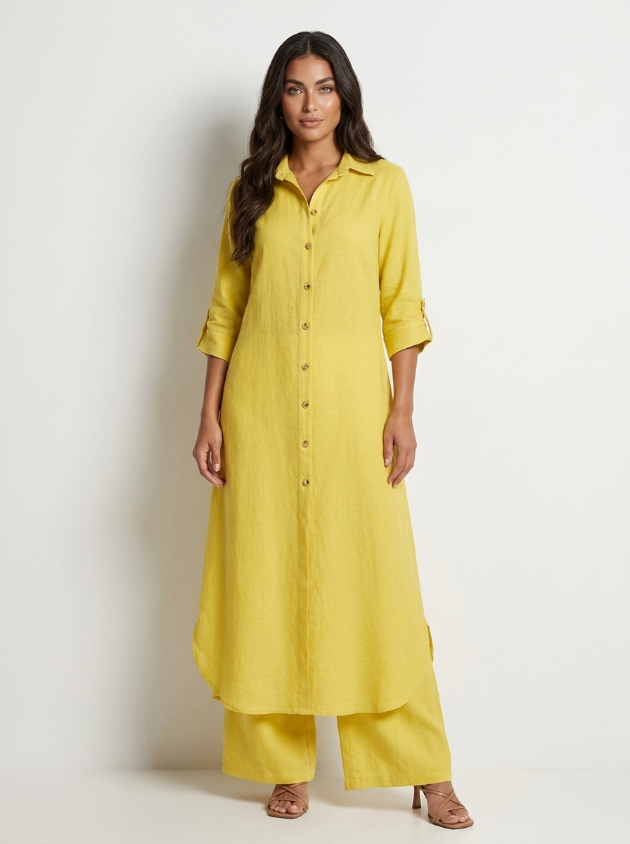 Women's Linen Set | Long Blouse, Wide Pants | Breathable