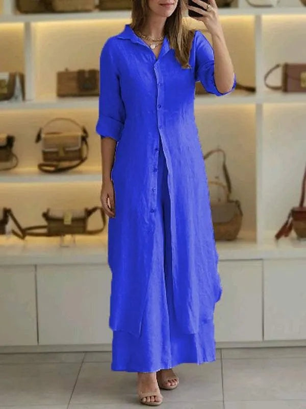 Women's Linen Set | Long Blouse, Wide Pants | Breathable