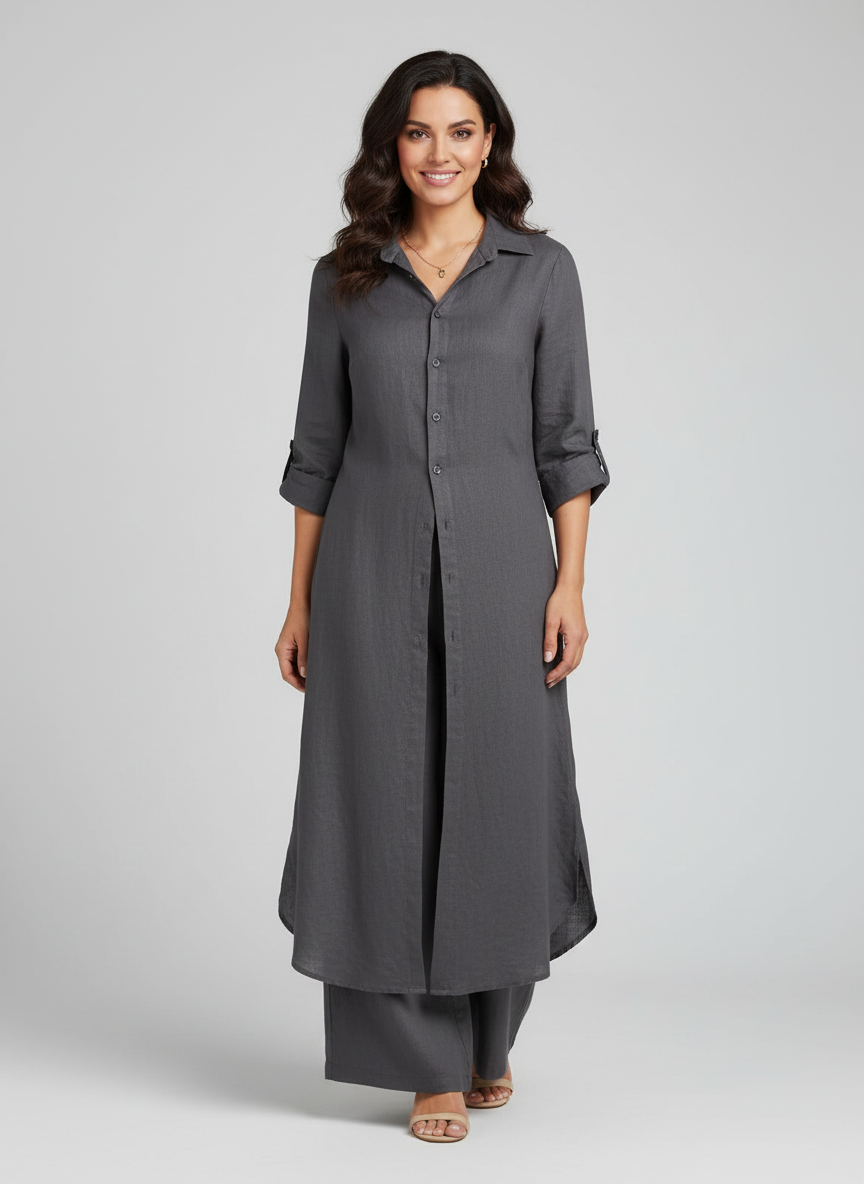 Women's Linen Set | Long Blouse, Wide Pants | Breathable