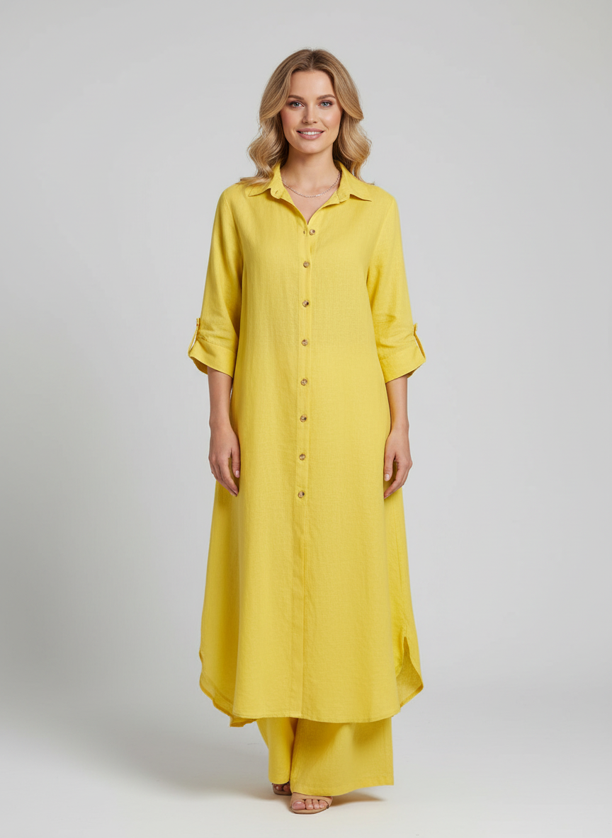 Women's Linen Set | Long Blouse, Wide Pants | Breathable
