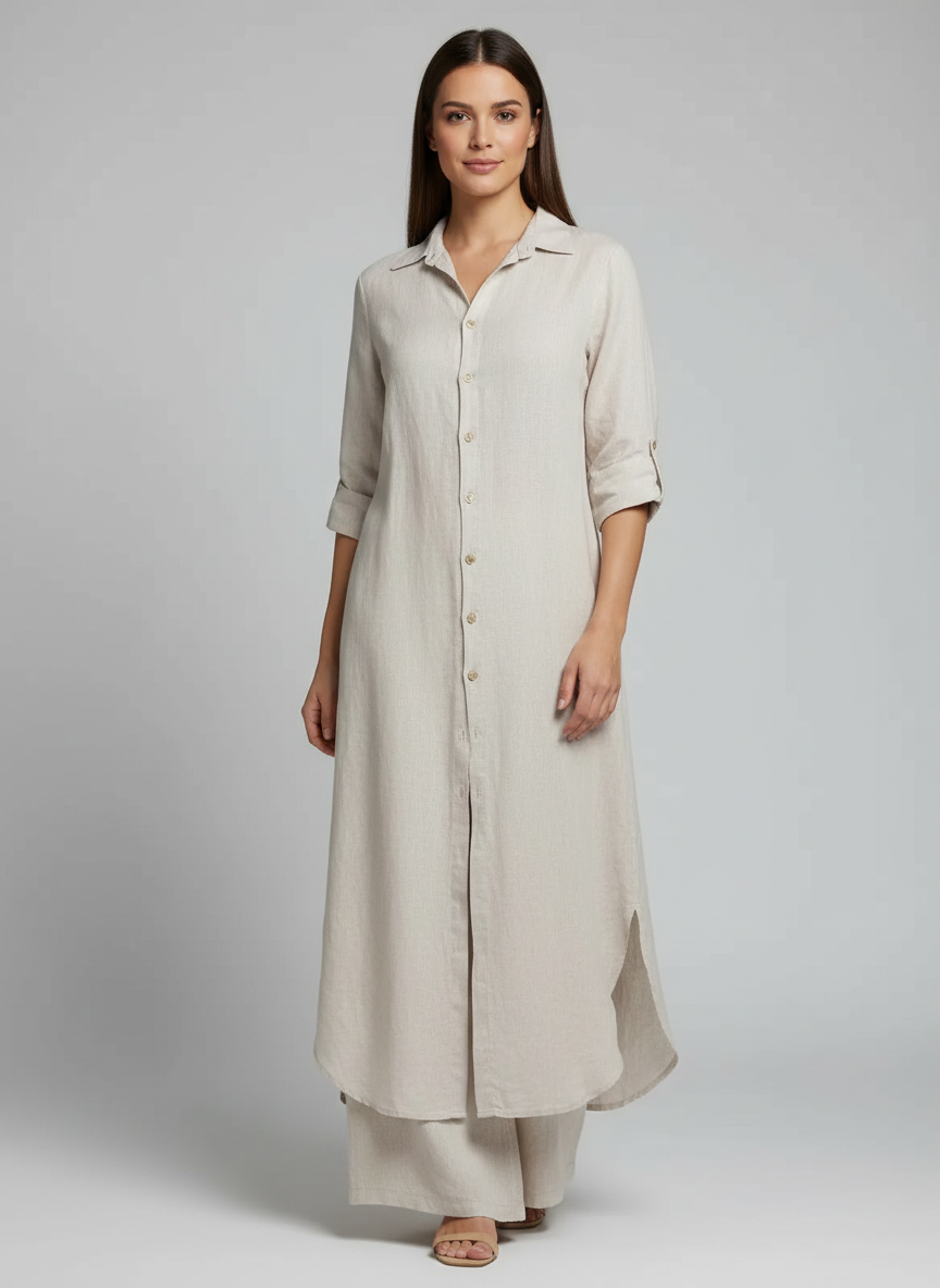 Women's Linen Set | Long Blouse, Wide Pants | Breathable