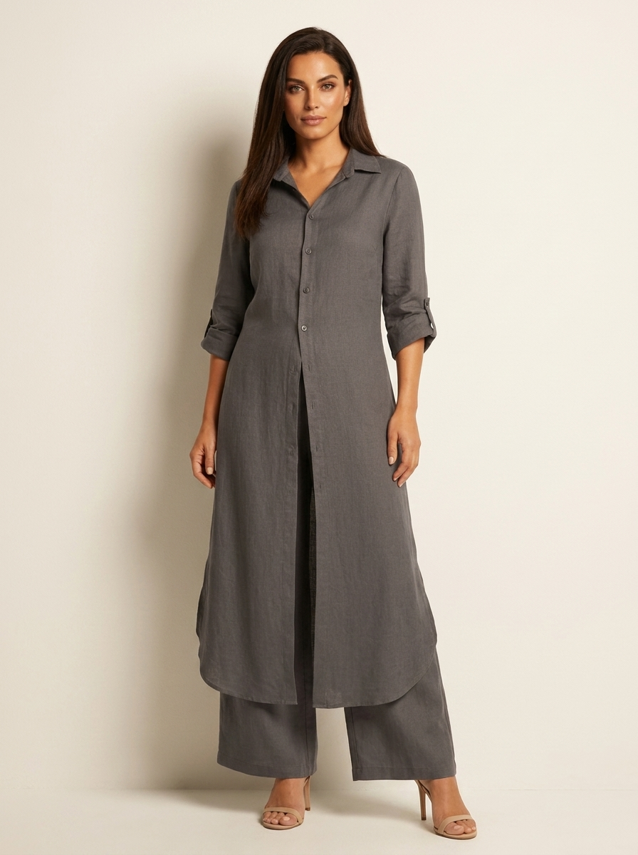 Women's Linen Set | Long Blouse, Wide Pants | Breathable