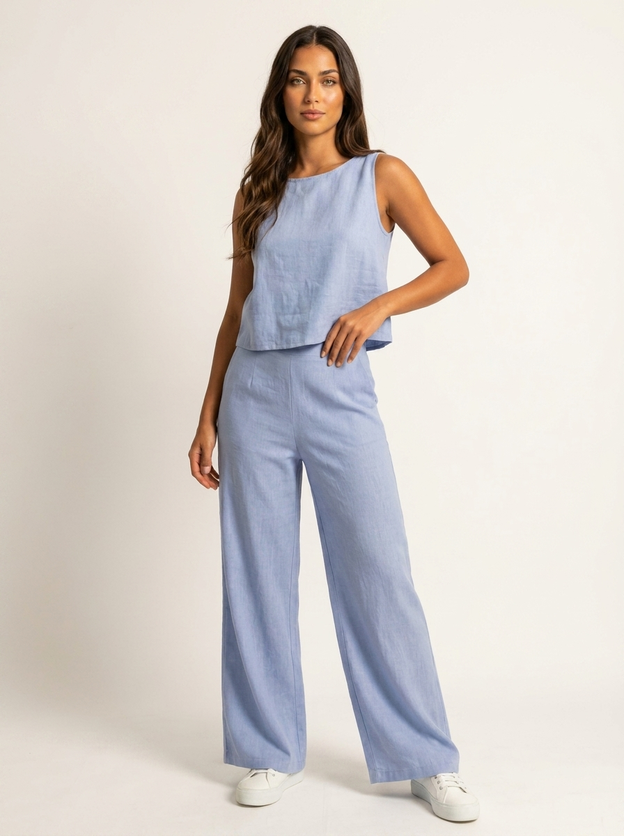 Women's Linen Set | Wide Leg Pants, Sleeveless Top | Breathable