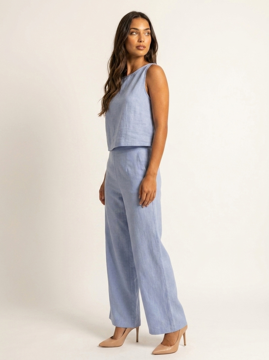 Women's Linen Set | Wide Leg Pants, Sleeveless Top | Breathable