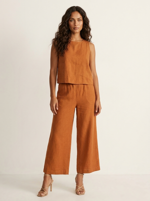 Women's Linen Set | Wide Leg Pants, Sleeveless Top | Breathable