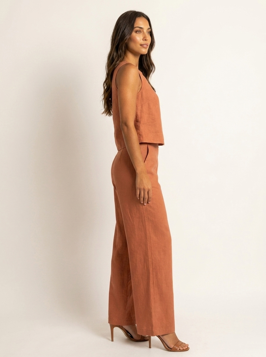 Women's Linen Set | Wide Leg Pants, Sleeveless Top | Breathable