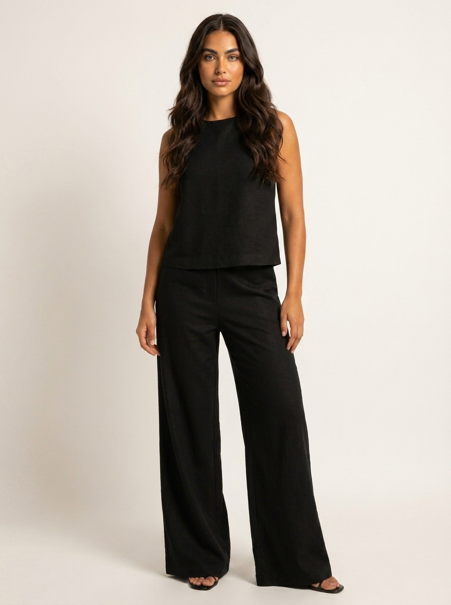 Women's Linen Set | Wide Leg Pants, Sleeveless Top | Breathable