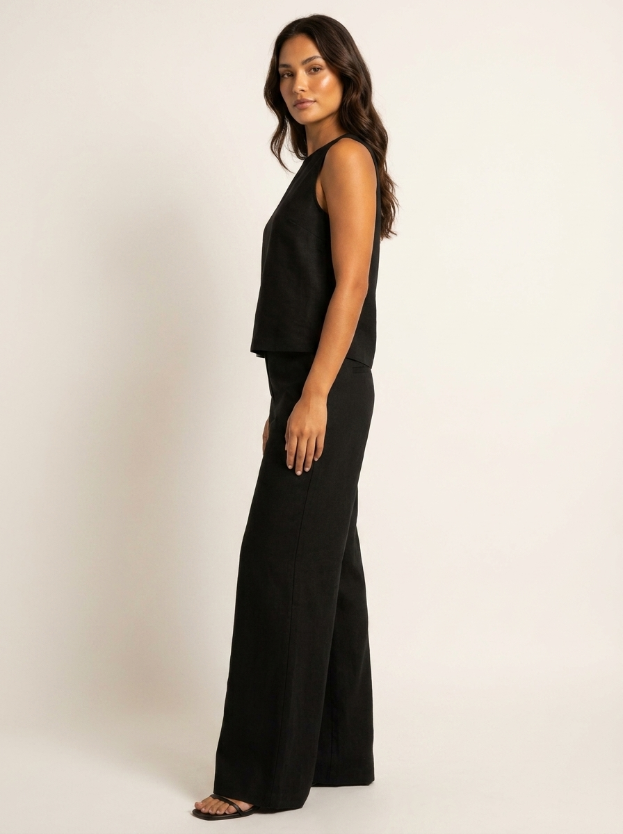 Women's Linen Set | Wide Leg Pants, Sleeveless Top | Breathable