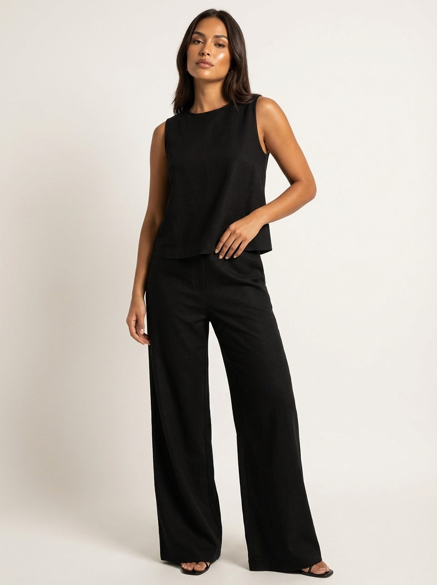 Women's Linen Set | Wide Leg Pants, Sleeveless Top | Breathable