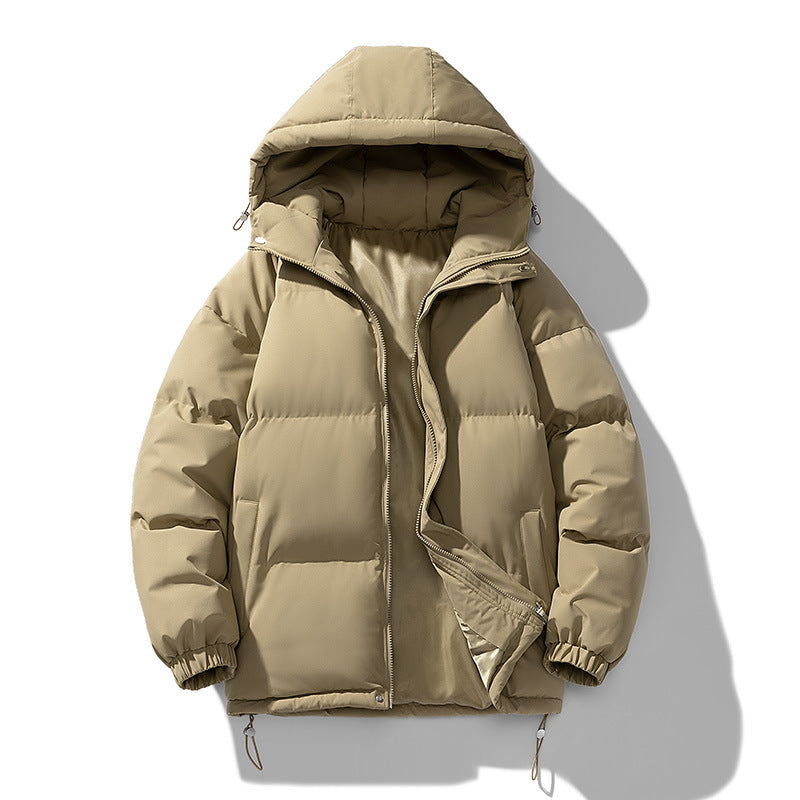 Men puffer winter jacket with hood and full zip closure