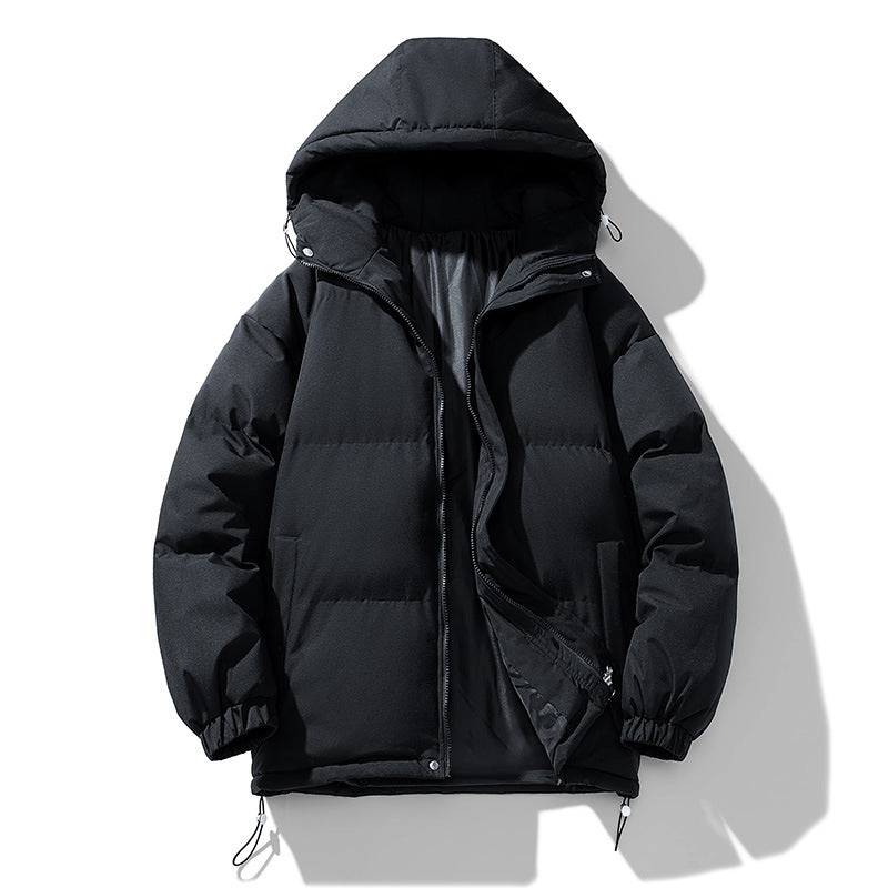 Men puffer winter jacket with hood and full zip closure