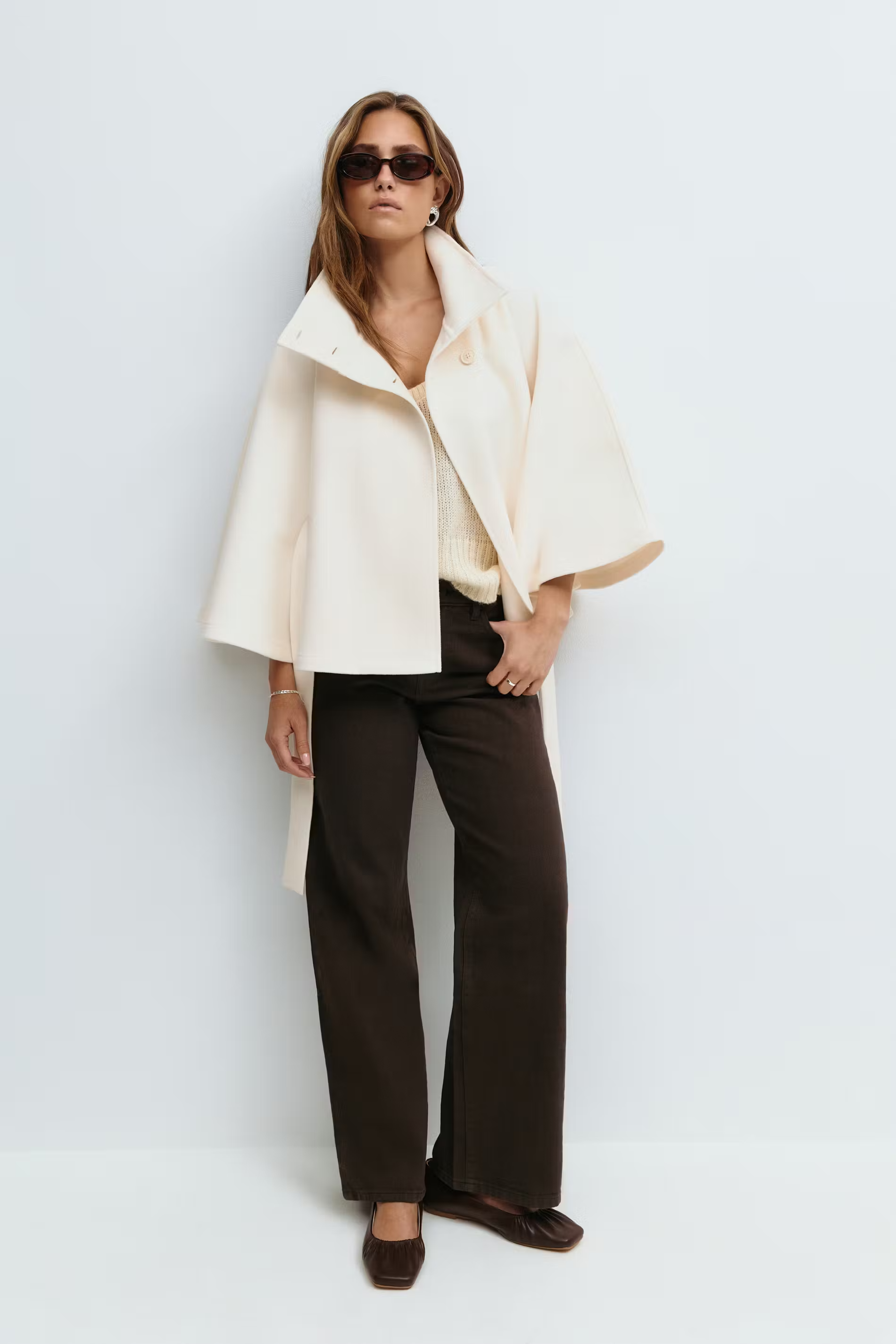 Women's Cape Jacket | High Collar, Hidden Button Closure