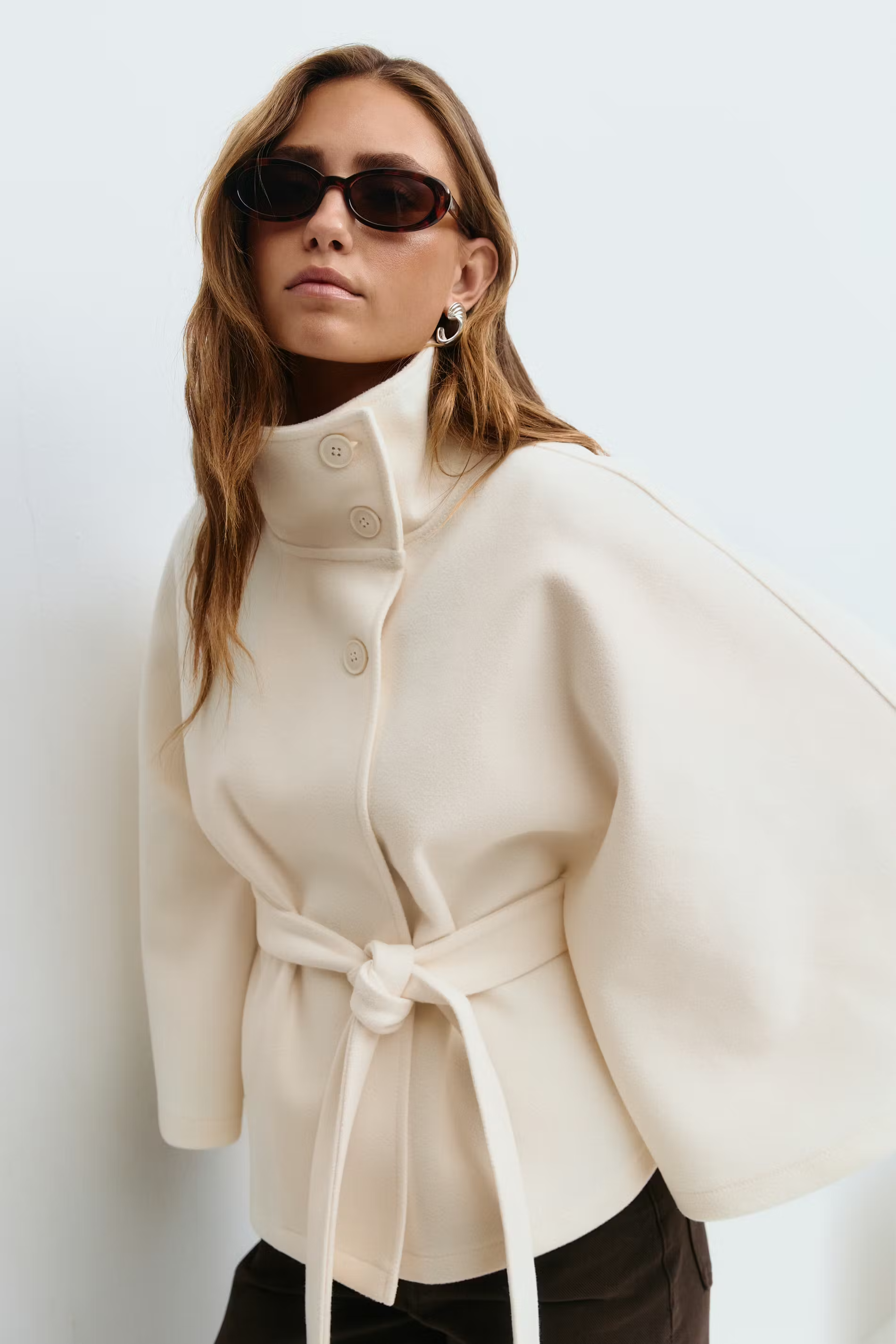 Women's Cape Jacket | High Collar, Hidden Button Closure