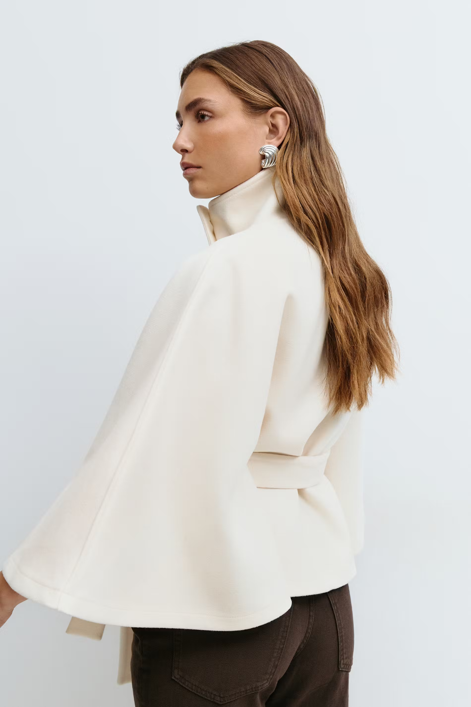 Women's Cape Jacket | High Collar, Hidden Button Closure