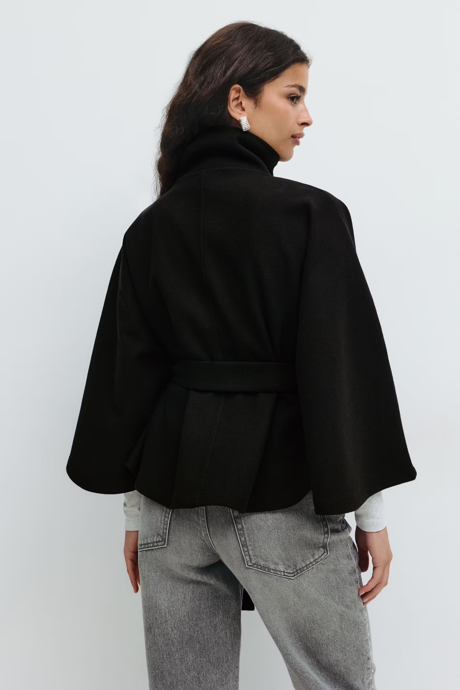 Women's Cape Jacket | High Collar, Hidden Button Closure