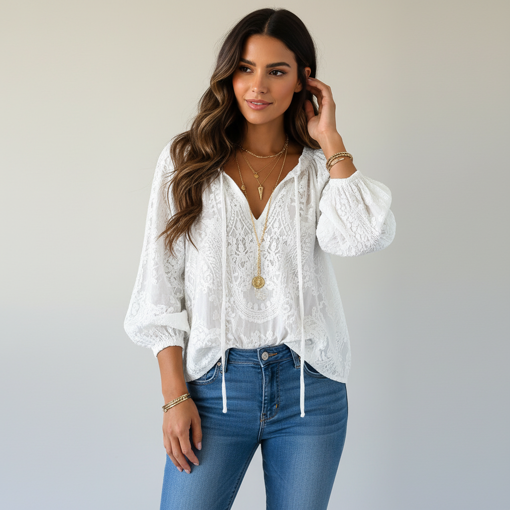 Lace Blouse | Bohemian, Airy | Women's Romantic Top