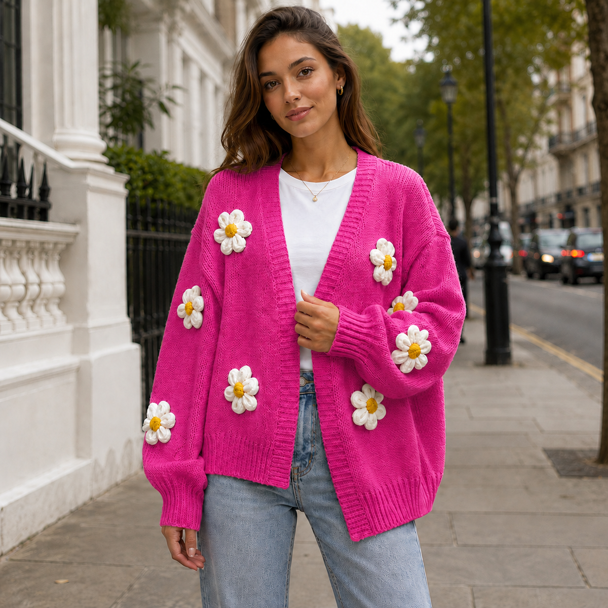 Knit Cardigan Women | Floral Open Front | Long Sleeves