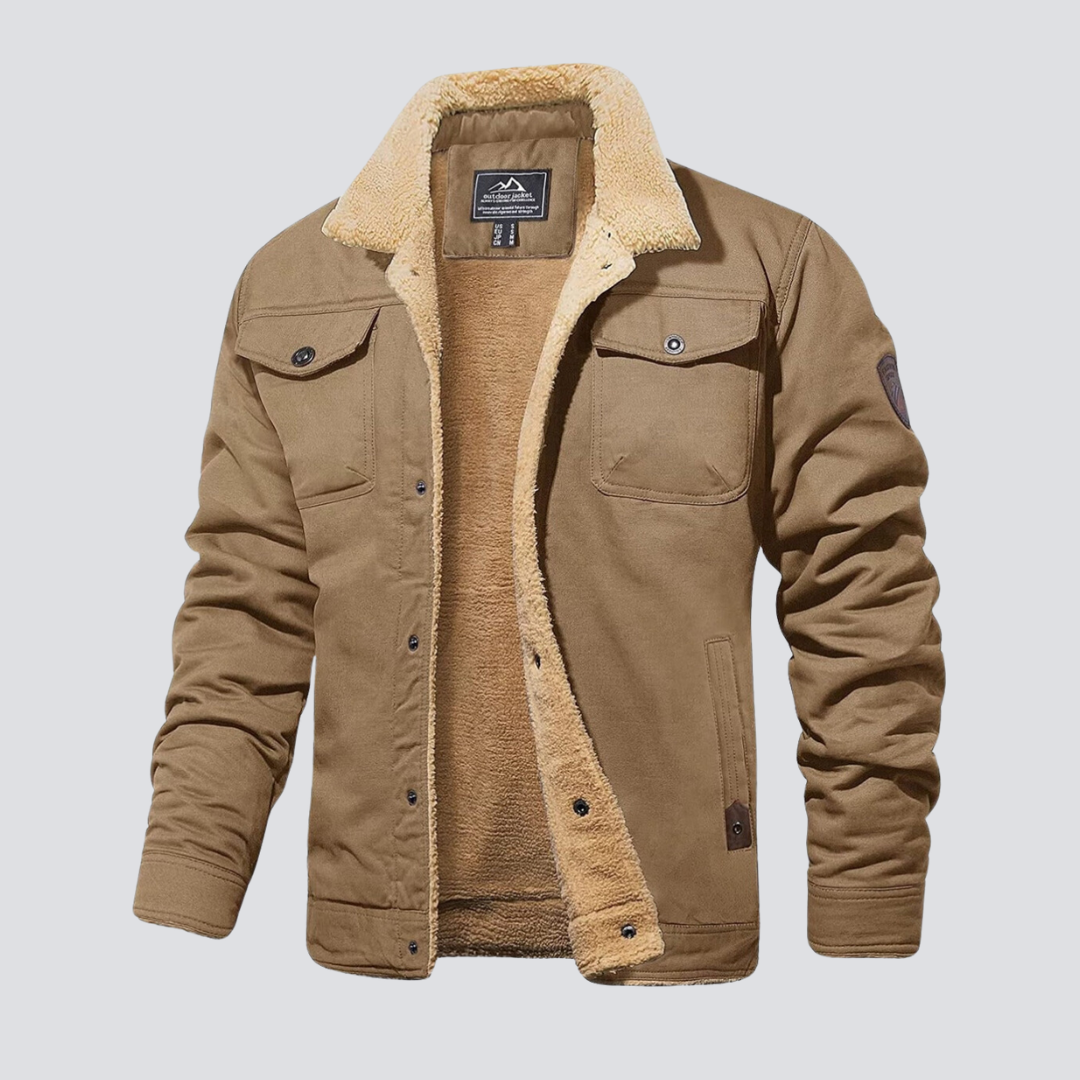 Men teddy fleece winter jacket with snap button closure regular fit