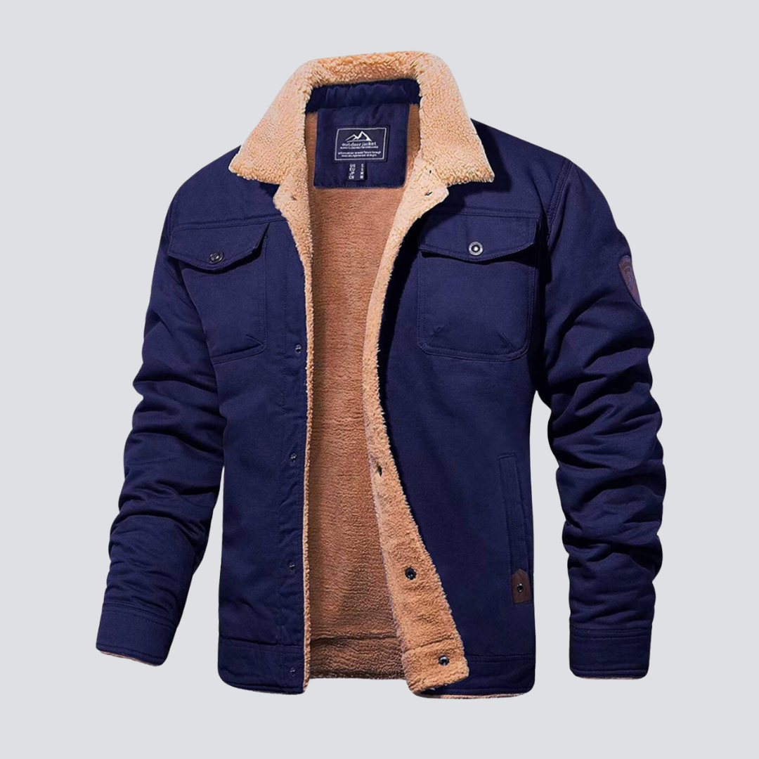 Men teddy fleece winter jacket with snap button closure regular fit