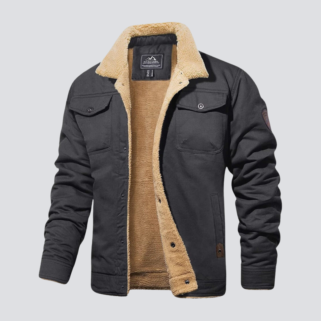 Men teddy fleece winter jacket with snap button closure regular fit