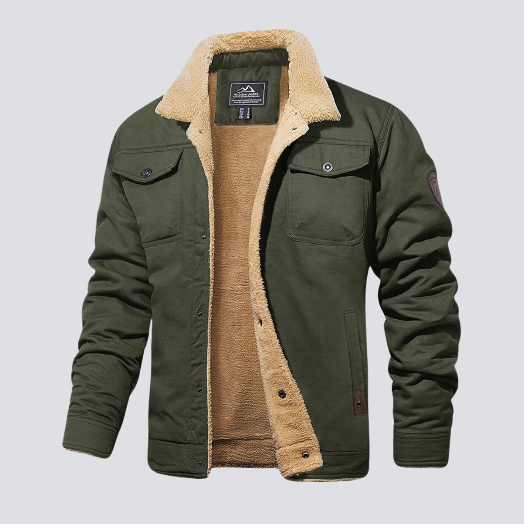 Men teddy fleece winter jacket with snap button closure regular fit