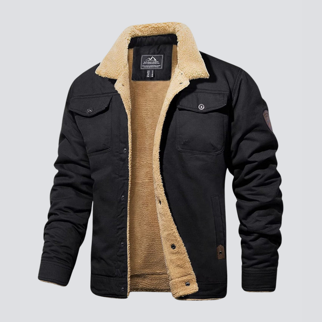 Men teddy fleece winter jacket with snap button closure regular fit