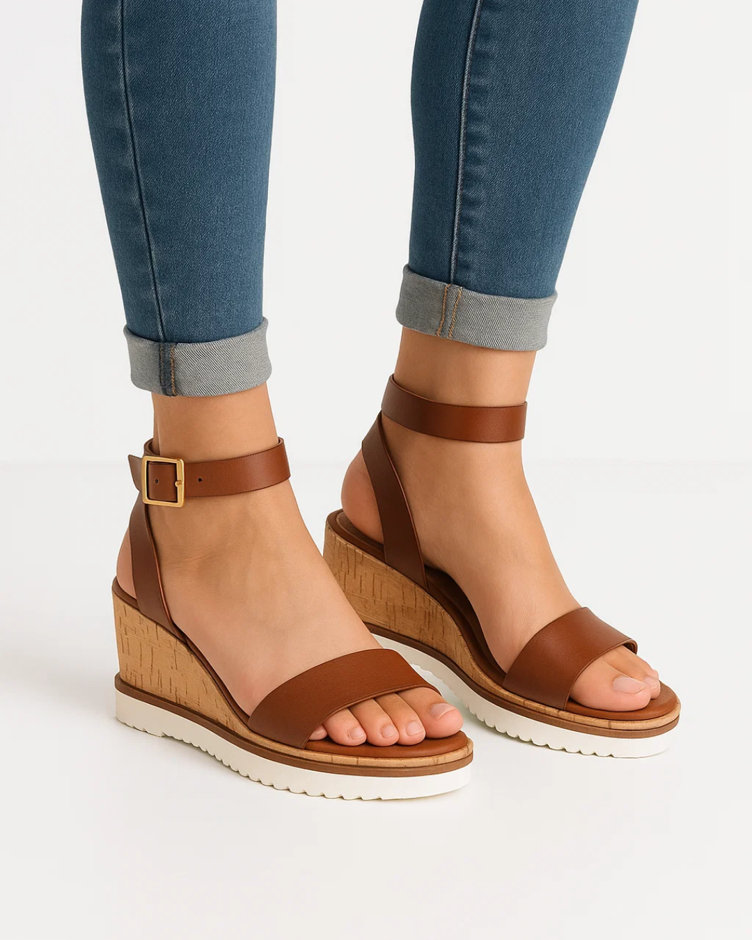 Women's Wedge Sandals | Thick Strap, Cork Wedge | Open Toe